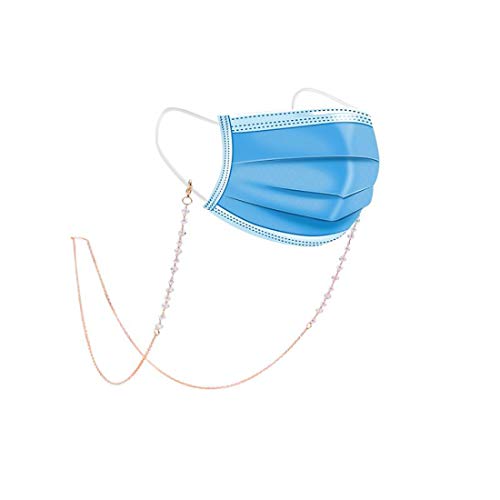 Face Cover Lanyard, Safety Face Cloth Holder Rope Anti-lost, Jewelry Mask Carrier for Women, Rose Gold Silver Onyx Chain Around Your Neck, Relieve Ear Pressure Artistic Necklace (Pearl Gold)