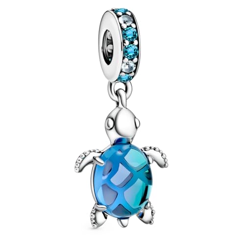 Ruaidhra Blau Schildkröten Charms & Beads für Damen Matt-rosa Legierungs-Anhänger mit Murano-Glas Blume Glühwürmchen Sterling Silber S925 Charm Anhänger für Armbänder Sicherheitskette