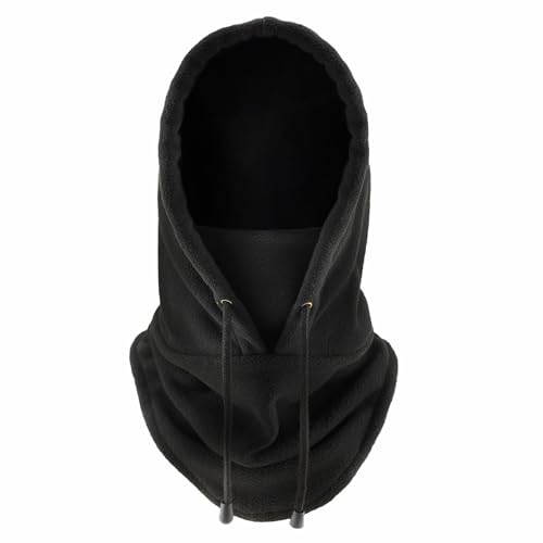 ATSNOSH Negro Gorro Polar con Capucha, Pasamontañas Unisex, Máscara de Esquí, Balaclava, Calentador de Cuello, Multiusos Térmica Forro Polar Sotocasco (Talla única, Negro)