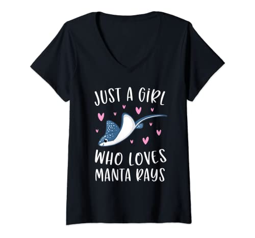 Mujer Camisa Manta Ray para niñas, solo una chica que ama los rayos Camiseta Cuello V