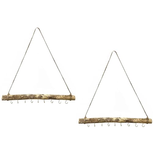 DD-life 2 Pcs Decorative Floating Wall Shelves Coat Hooks Driftwood Branch Hook Branch Hanger Rack for Keys Hats Entryway (9 Hook)