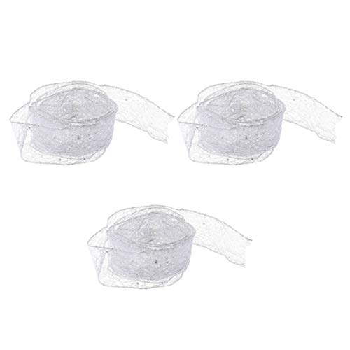 3pcs Christmas Mesh Ribbon Glitter Ribbon DIY Craft for Christmas Bows Wrapping Decoration (Silver) - Image 3