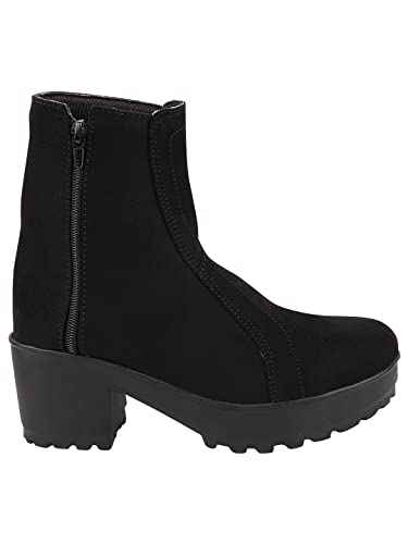 Image of Shoetopia Women's Block Heel Ankle Boots | Stylish Zip Closure Suede Finish Boots for Casual & Party Footwear