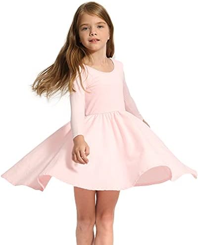 Stelle Toddler/Girls Long Sleeve Casual A-Line Twirly Skater Dress for School Party (Pink, 5T)