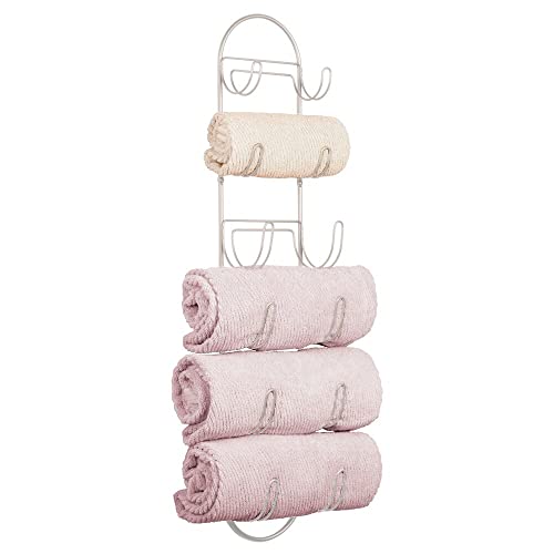 Mdesign Steel Wall Mount Towel Rack With 6 Compartments - Towel Holder And Towel Storage Shelf Organizer For Bathroom, Powder Room - Satin #TOP22