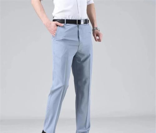 Men Ice Silk Casual Pants Summer Lightweight Quick Dry Straight Trousers High Waist with Zipper Pocket2