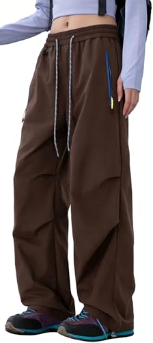 Image of FEOYA Hiking Pants Women Parachute Pants Baggy Quick-Dry Water-Repellent | with Zipper Large Pockets Outdoor Travel Cargo Pants Casual Wear