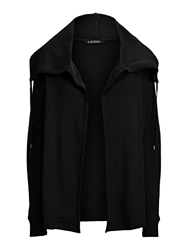 Lauren Ralph Lauren Womens Thermal Waffle-Knit Cardigan Jacket Polo Black Medium #TOP2