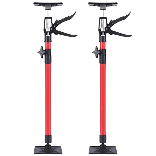 Morlinca 2X Puntales Obra Telescopicos Soporte Ajustable Elevador de Placas de Pladur Carga 40Kg de Armarios de Baño y Paneles de Yeso,Rojo,B
