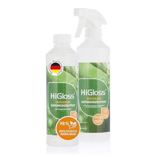 HiGloss Allzweckreiniger Konzentrat 500ml für Innen und Außen, Möbel, Wäsche, Fahrzeugpflege – Geruchslos, Ressourcenschonend, Leerflasche enthalten