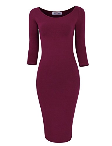 Tam Ware Womens Classic Slim Fit Bodycon Dress Twfr049-D059-Wine-Us L #TOP3