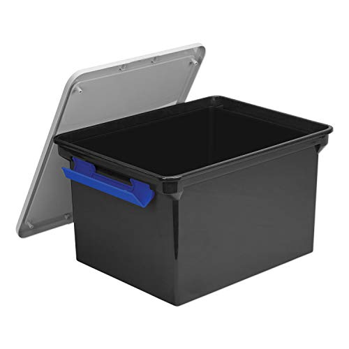 Portable File Tote w/Locking Handle Storage Box, Letter/Legal, Black/Silver, Sold as 1 Each