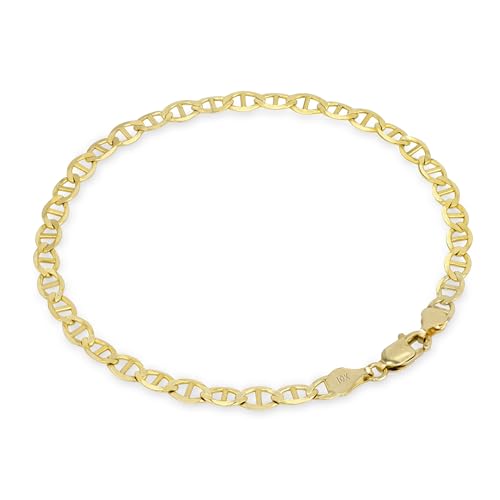 Nuragold 10k Real Yellow Gold Solid Mariner 3mm Chain Anchor Link Bracelet (7