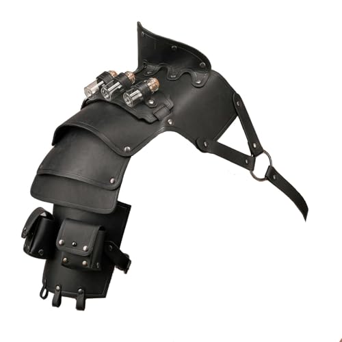 Single Shoulder Armor Vials Coin Pouch Retro Medieval Knight Shoulder Armors Pauldron Renaissance Cosplay Viking Costume (Black)