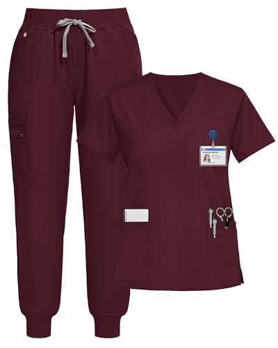Eipnare Scrubs for Women Set V-Neck Top & Jogger Pants with 9 Pockets