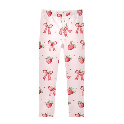 ALAZA Girls' Leggings Children's Yoga Pants Skinny Printed Dance Strawberry Bows Cute Comfortable 4T