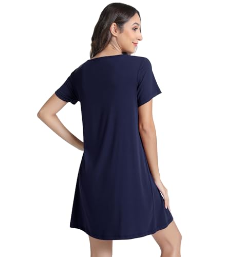Image of NACHILA Women's Nightgowns-Viscose Made from Bamboo, Soft Sleepwear V Neck Sleepshirt Short Sleeve Loungewear Cool Sleepdress