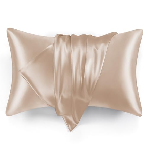 Love's cabin Satin Pillowcase for Hair and Skin, Similar to Silk Pillow Cases 2 Pack, Pillow Cases Standard Size Set of 2, Satin Cooling Pillow Covers with Envelope Closure, 20x26 Inches, Taupe