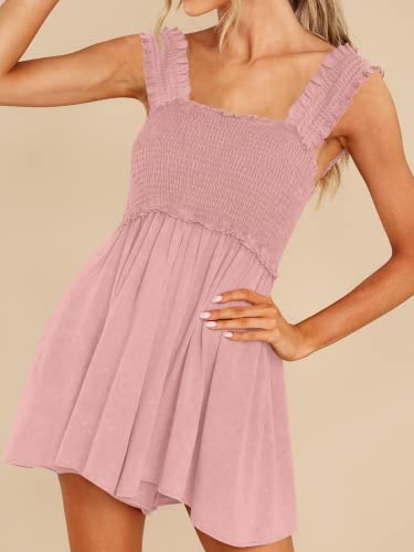 Deep Self Romper For Women, Wide Leg Sleeveless Summer High Waist Loose Jumpsuit With Pockets (Small, 6-Pink) #TOP4