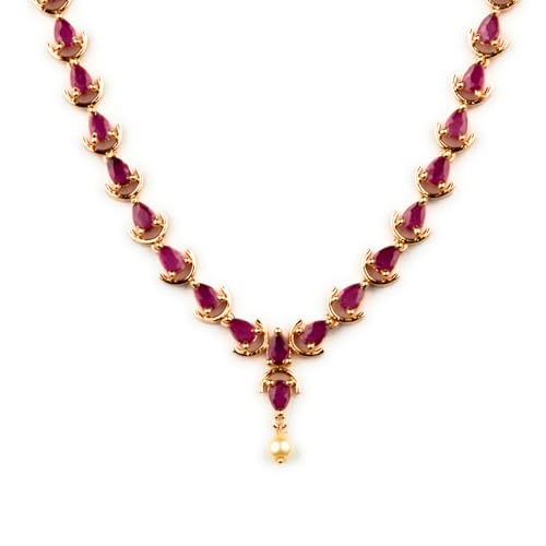 Image of Sasitrends Micro Gold Plated American Diamond Ruby stone Studded Jewellery Set
