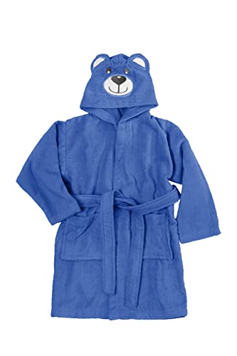 Baroni Home Bademantel für Jungen und Mädchen mit Kapuze, 100 % Baumwolle, mit Taschen, blau, 2-4 Jahre Cover