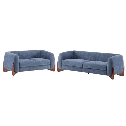 Image of Boucle Upholstered 5-Seater Sofa and Loveseat Navy Blue