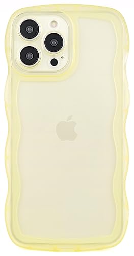 Image of Compatible with iPhone 14 Pro Case 6.1 inch 2022, Cute Kawaii Curly Wave Frame Shape Soft Silicone Shockproof Protective Phone Cover for Women Girls, Clear /Yellow