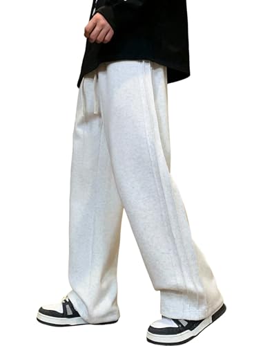 ZAFUL Men's Relaxed Straight Leg Pants Loose Drawstring Pants Solid Color Textured Pants Long Trousers