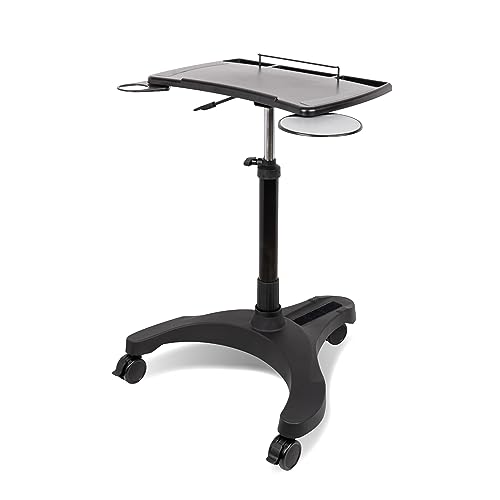 EHO Mobile Laptop Standing Desk Carts on Wheels with Stationery Storage, Pneumatic, Height Adjustable Rolling Stand, Sit to Stand Computer Cart, Workstation for Home, Office, Medical and School