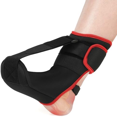 Moohome Plantar Fasciitis Night Splint Sock Soft Plantar Fasciitis Brace for Sleeping Achilles Tendonitis Foot Drop Heel Pain - Plantar Fasciitis Relief Night Splint for Women Men Black-Red Medium