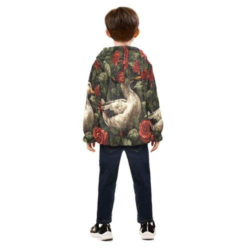 Duck Among Red Roses Toddler Fleece Jacket Girl Boys Hooded Fleece Jacket Coat Warm Outwear Zip-up 3-10T4
