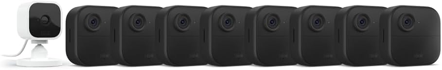 Blink Outdoor 4 (4th Gen) + Blink Mini – Smart security camera, two-way talk, HD live view, motion detection, set up in minutes, Works with Alexa – 8 camera system + Mini (White)