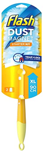 Flash Dust Magnet XL (Handle Extendable to 90cm), Duster Starter Kit ( Includes: 1 x Handle and 2 x Refills ), 1Pk