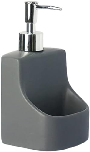 Fiegcit 業務用ソープディスペンサー スポンジホルダーキッチン石鹸ディスペンサーが多目的ローションディスペンサー390 ml / 13.1ozのセラミックSOAPディスペンサーの双対目的 ローションディスペンサー (グレー)