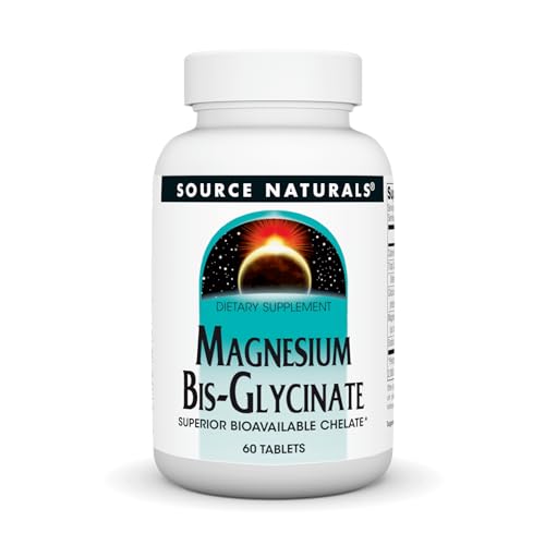 Source Naturals Magnesium Bis-Glycinate, Superior Bioavailable Chelate*, Chelated for Increased Absorption, 200 mg per Serving - 60 Tablets