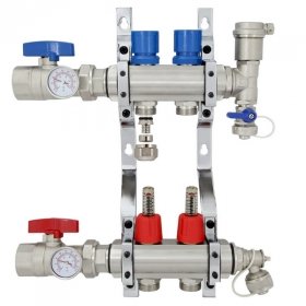 2 Port Brass PEX Heating Manifold w/PEX adapters