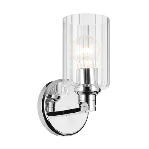 Image of Kichler Gioe 5 inch 1-Light Wall Sconce with Clear Fluted Glass in Chrome, Damp Rated, for Powder Room, Kitchen, Hallway, Bedroom, Fireplace, (5 inch W x 9.5 inch H), 55224CHFLU