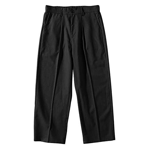 Men's Summer Thin Straight Cropped Pants Classic-Fit Wrinkle-Resistant Pleated Pant Skinny Stretch Dress Pant