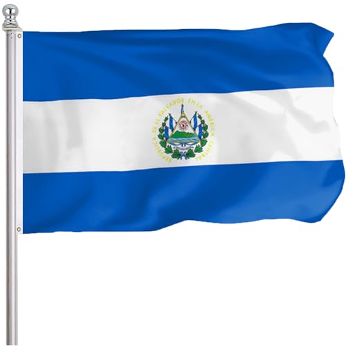 FLGCLUB El Salvador El Salvadoran Flag 3x5 Ft Outdoor Vibrant Color Fade Resistant El Salvador Flags Polyster Double Stitched El Salvadoran National Flag Canvas Header and Brass Grommets
