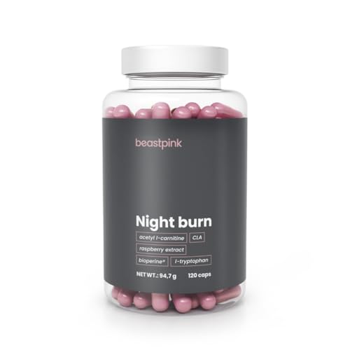BeastPink Night Burn - CLA, konjugierte Linolsäure, L-Tryptophan, Acetyl-L-Carnitin, koffeinfreier Fatburner für Frauen, für Abends geeignet, unterstützt Gewichtsabnahme im Schlaf, 120 Kapseln