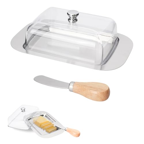 HMIEPRS Beurrier avec Couvercle, Beurrier en Acier Inoxydable avec Couteau à Beurre, Récipient de Beurre Lavable au Lave-vaisselle pour la Cuisine Fêtes...