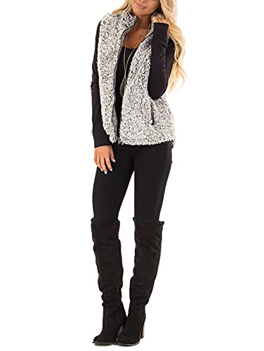 Merokeety Women's Casual Sherpa Fleece Lightweight Fall Warm Zipper Vest Outwear #TOP2