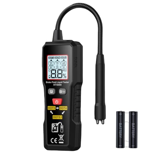Brake Fluid Tester, DOT3 DOT5.1 DOT4 Brake Fluid Tester Pen, with 8.5” Corrosion Resistant Gooseneck Probe, Data Hold, Flashlight, Tri-Color Visual-Audio Alarm for Automotive Care Test