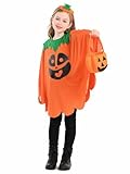 Seasons Pumpkin Cape for Kids, Halloween Costume With Headband and Pumpkin Bag for 4-9Y