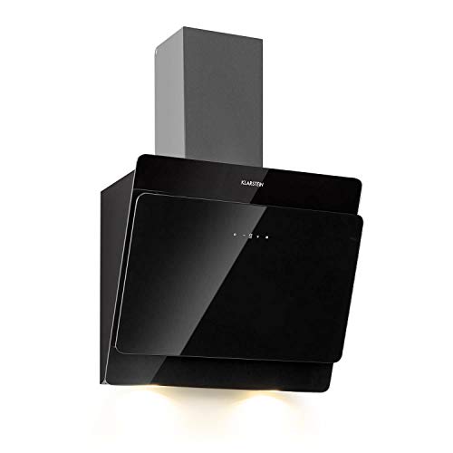 Klarstein Aurica - Campanas extractoras cocina, Campana extractora diseño con 3 potencias, Campana extractora decorativa con control táctil, Filtro de aluminio, Hasta 610 m³/h, 60 cm ancho, Carbón