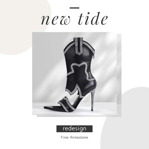 Women's Open Toe Booties Stiletto Fashion Rhinestone Short Boots Sexy Western Boots for Women Mid-calf Boots with Sparkly Crystal High Heel Elegance Peep Toe Boots2