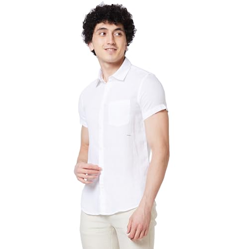 Image of Spykar Men's Regular Fit N /A Half Sleeve Solid Casual Shirts