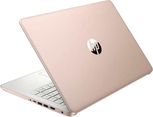 Image of HP 14 inch HD Student Business Laptop, Intel Quad-Core N4120, 16GB RAM, 384GB Storage, (128GB eMMC+256GB SD Card), 1 Year Office 365, Slim Design, Webcam, HDMI, Bluetooth, WiFi, Win 11 S, Rose Gold