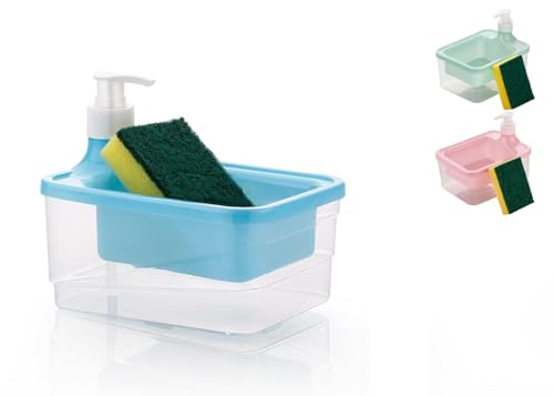 DOOMSDAY Liquid Soap Dispenser 2 in 1 Liquid Pump for Kitchen Countertop Dish Washing with Sponge Gadgets Dishwashing Container Multipurpose Compact Pump Bottle Multicolor (Rectangular)