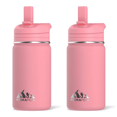 Image of Hydrapeak Mini 2 Pack Water Bottle with Straw Lid, Insulated Stainless Steel Thermos Flask, Leak-Proof Reusable Tumbler Cups, Travel, Gifts | 14oz, Bubblegum